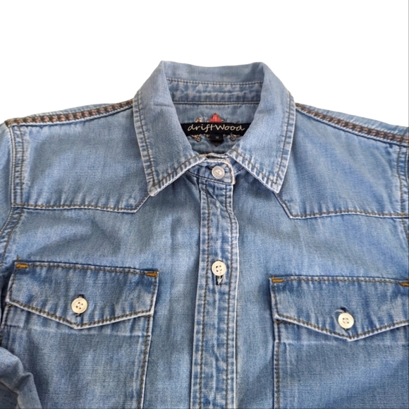 Driftwood Lana Western Embroidered Aztec Denim Button Shirt...Size Small - Picture 4 of 9